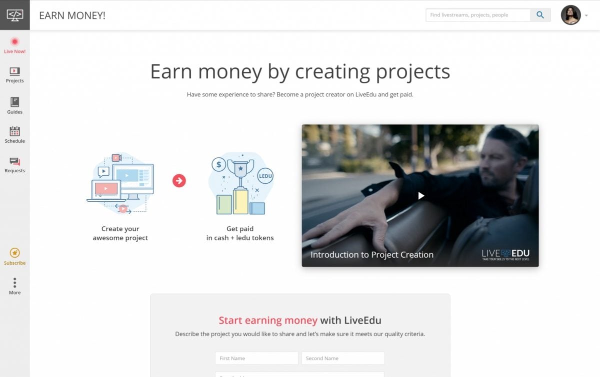 Project Creator Landing Page